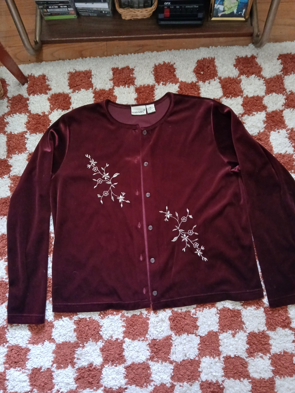 Fashion Bug Burgundy Velvet Floral Cardigan